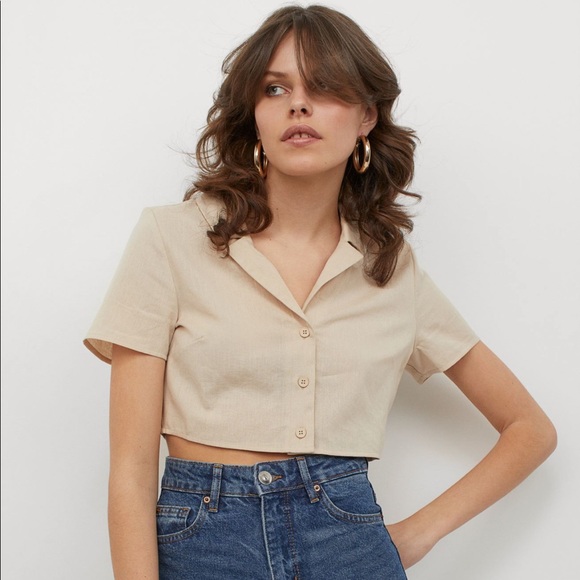 H&M Crop Shirt in beige - Picture 4 of 9